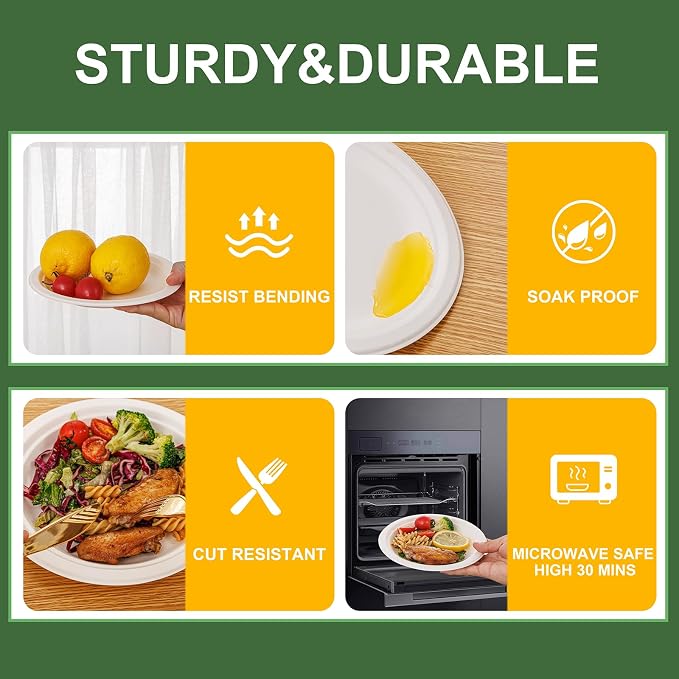 WELLIFE 7 Inch Paper Plates 125-Pack Small Dessert Paper Plates Bulk | 100% - Image 3