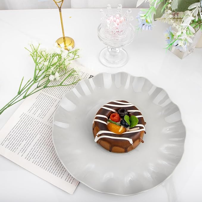 LIYH 24 Pcs Plastic Grey Scalloped Plates Reusable, Unbreakable Dinner Plate - Image 4