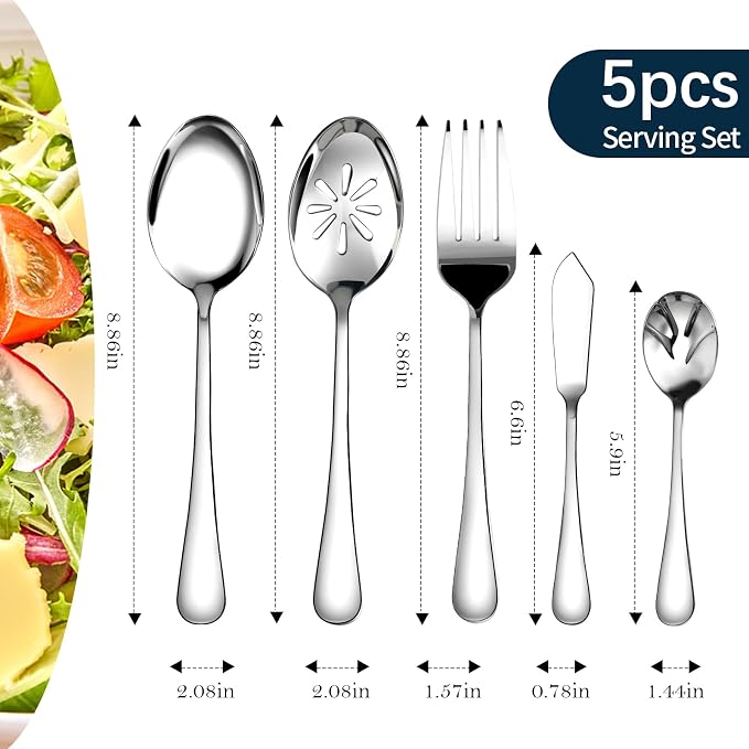 Silverware Set for 12 with Serving Utensil, Stainless Steel Flatware Cutlery | - Image 5