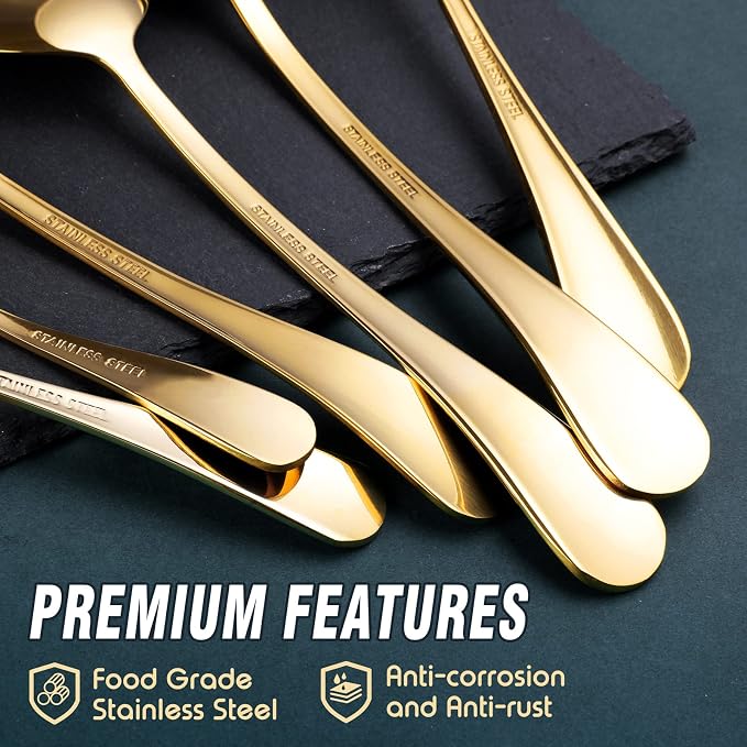 Gold Serving Utensils, OGORI 10-Piece Polished Stainless Steel Gold Serving - Image 3