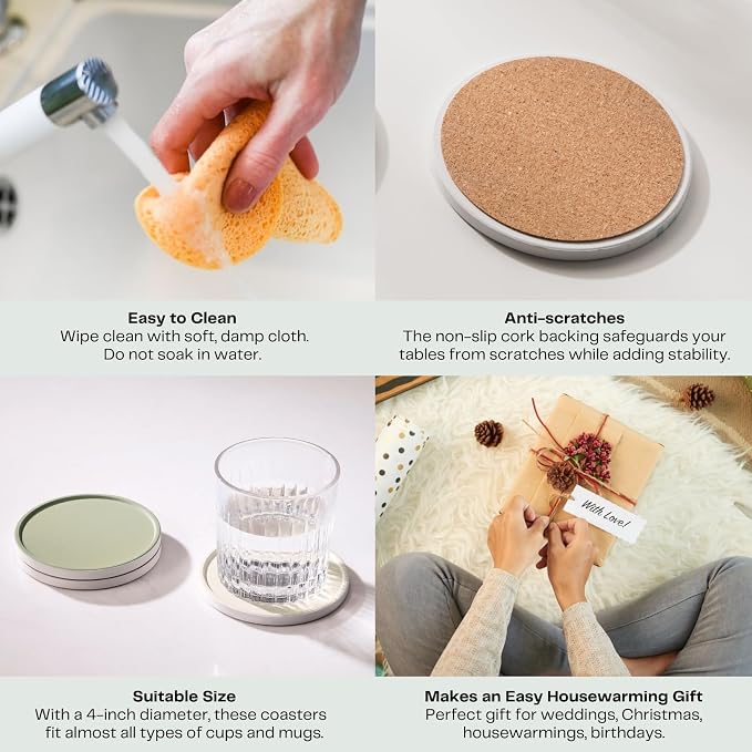Set of 6 Beige and Green Coasters - Image 4