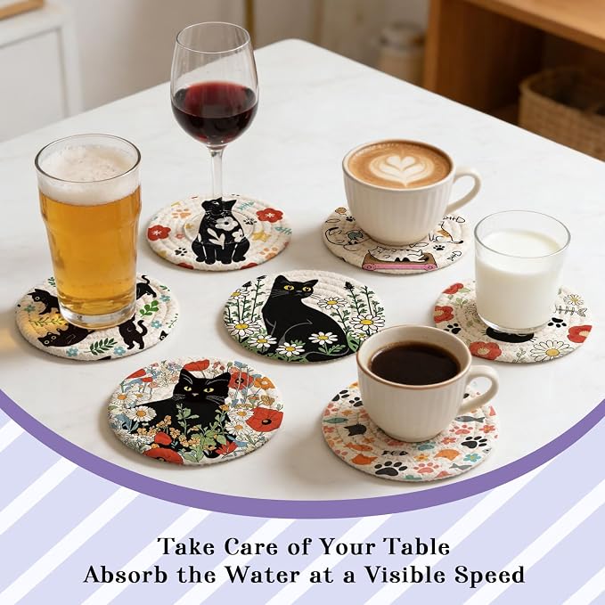 Cotton Woven Coaster Set of 9, 4.3In Fabric Coasters - Image 7