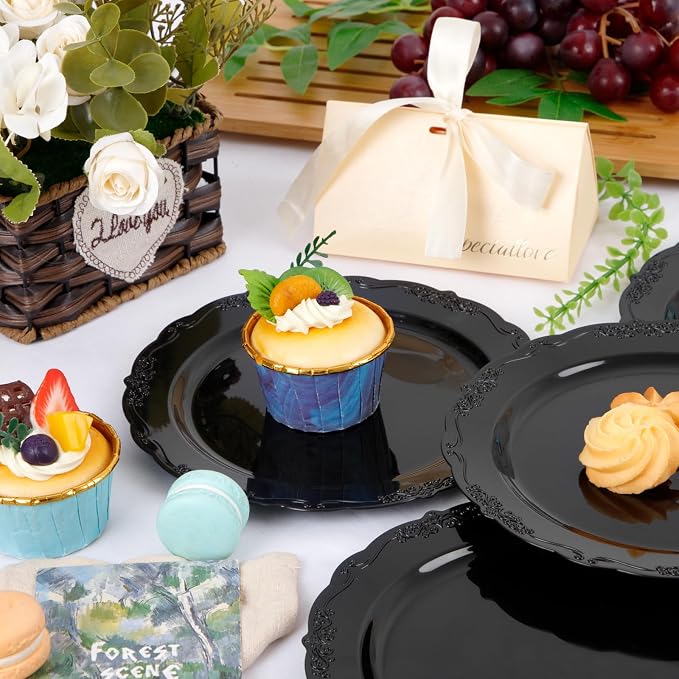DaYammi 30PCS Black Plastic Plates, Heavy Duty Black Disposable Plates Premium - Image 2
