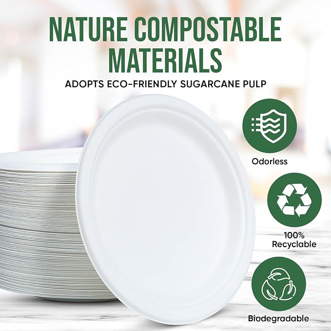 TaidMiao Heavy Duty Disposable Paper Plate 9 inch, 100% Compostable, 100 Pack | - Image 5