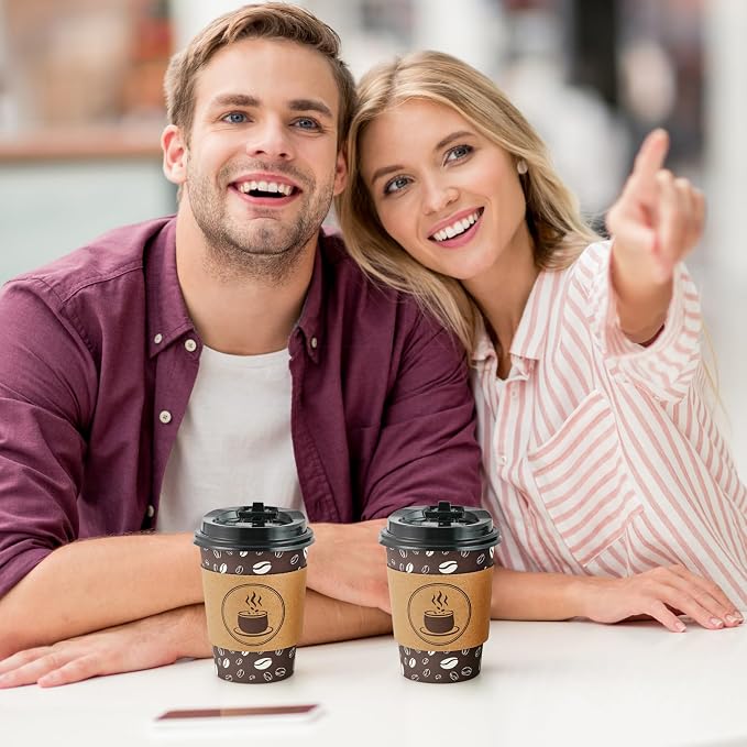 JOLLY PARTY Disposable Coffee Cups - 12oz Paper Coffee Cups with Lids - Image 7