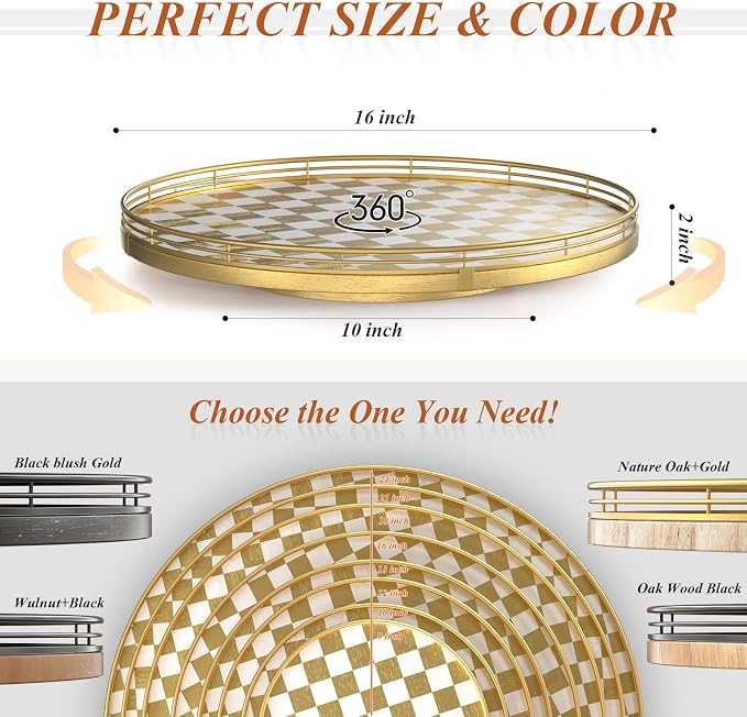 AMH 16-Inch Gold and White Checkerboard Lazy Susan - Image 6