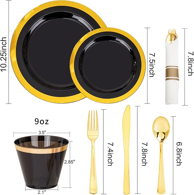 YOUBET 350PCS Black and Gold Plastic Plates - Image 7