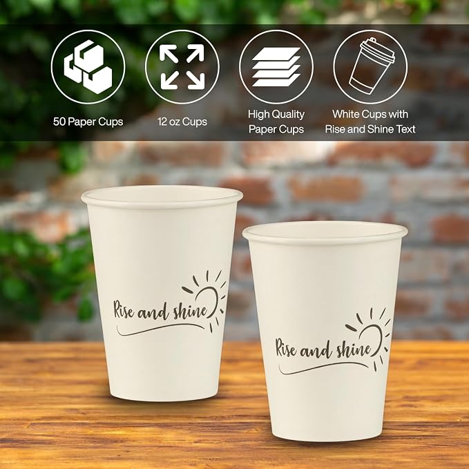 Disposable Coffee Cups, To Go Paper Hot Cups, Rise and Shine Design - Image 4