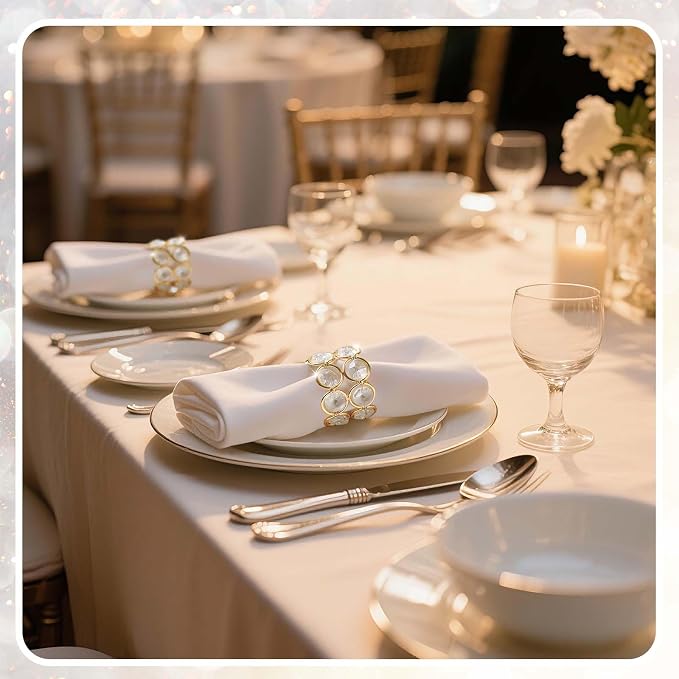 Crystal Metal Napkin Rings Set, Elegant Wedding/Party Table Decor, Shiny - Image 3