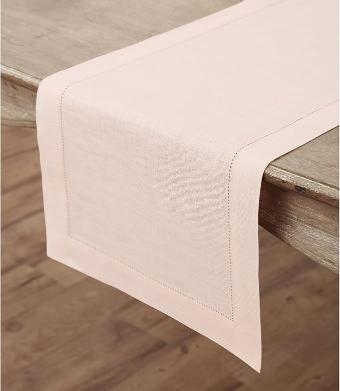 Solino Home 100% Pure Linen Table Runner Pink, Classic Hemstitch 14 x 72 in | - Image 3