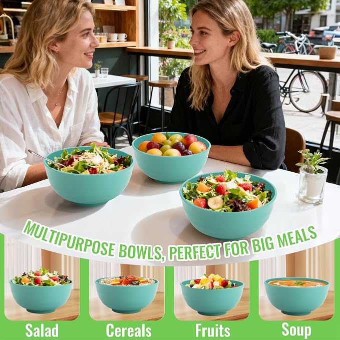 60 OZ Large Salad Bowls, Wheat Straw Camping Bowl Set of 6, Unbreakable Plastic - Image 6
