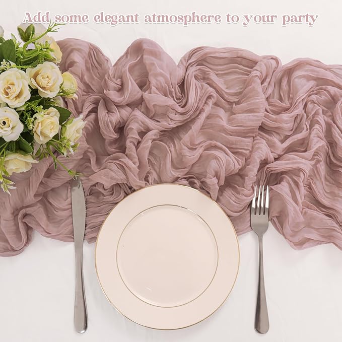 10 Pack Dusty Pink Cheesecloth Table Runner 6FT Boho Gauze Fabric Table Runner - Image 5