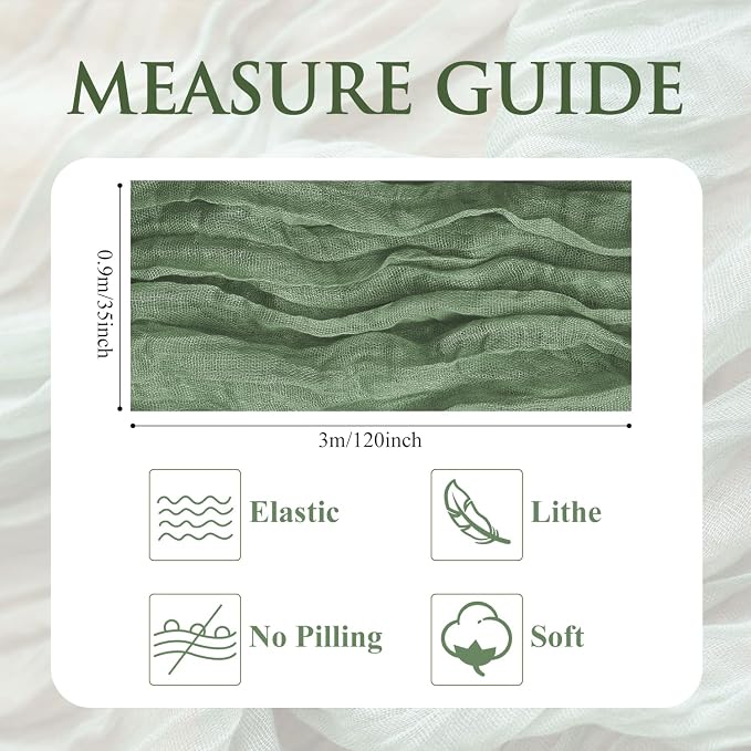 Cheesecloth Table Runner 10FT 2Pcs Sage Green Boho Gauze Sheer Runners | Cheese - Image 2