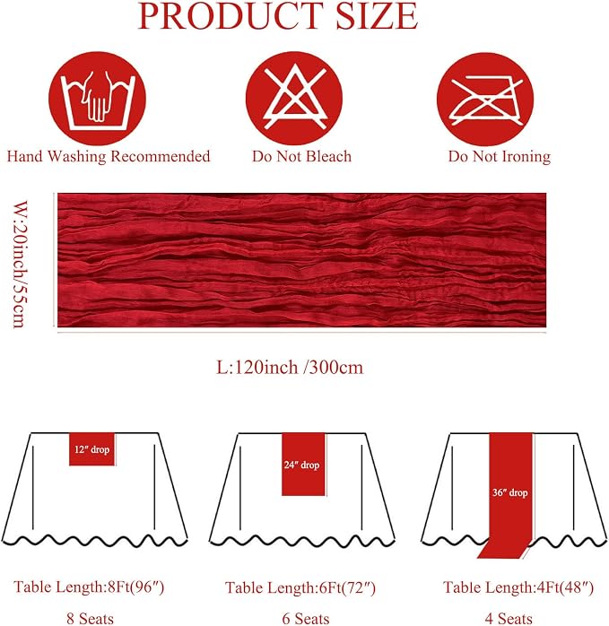 6Pack Red Cheesecloth Table Runner 20 x 120 inch Gauze Table Runner | Red - Image 3
