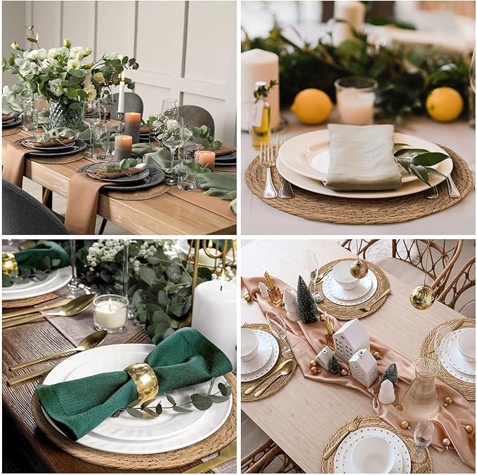 13 in Round Woven Boho Placemats Set of 8, Wicker Rattan Place Mats Chargers - Image 5