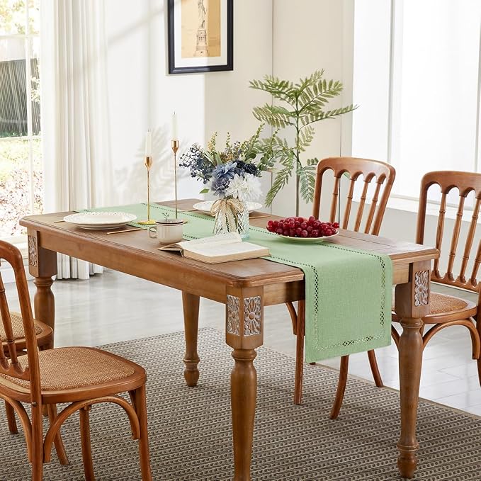 Burlap Table Runner, Avocado Green Table Runners 90 inches Long | Double Layer - Image 5