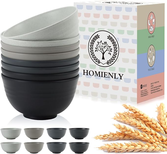 Cereal Bowl Set, Wheat Straw Fiber Unbreakable Lightweight Bowls Set by HOMIENLY