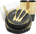 Nervure 175Pcs Black Plastic Plates, Plastic Dinnerware Set by Nervure