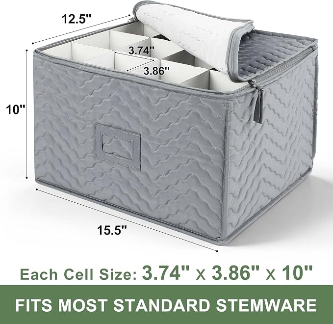 LotFancy Stemware Storage Containers, Deluxe Quilted Storage Case - Image 3