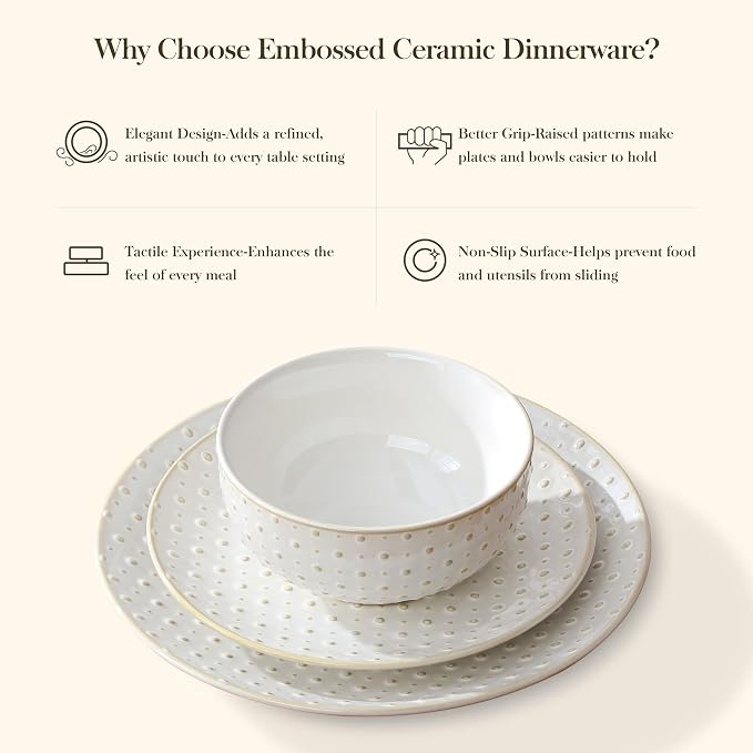 MALACASA 16 Pieces Dinnerware Set, Farmhouse Style Stoneware Plates and Bowls - Image 5