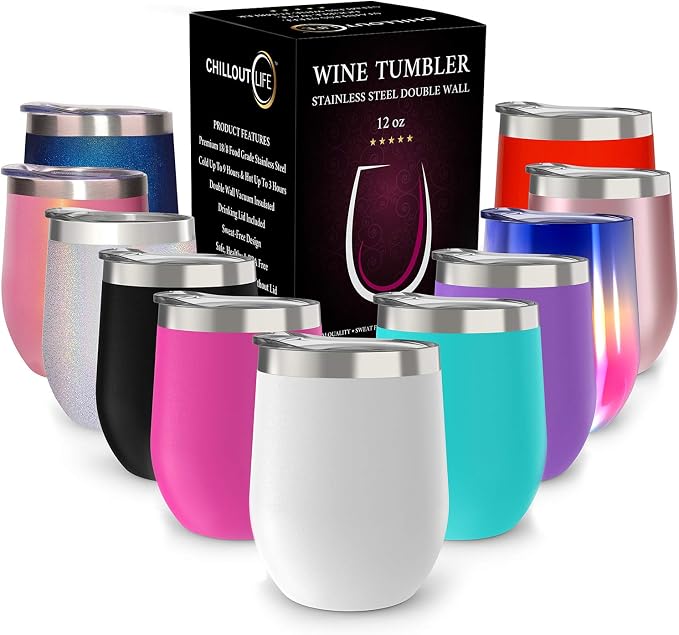 CHILLOUT LIFE 12 oz Stainless Steel Wine Tumbler by CHILLOUTLIFE