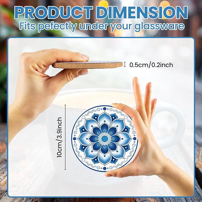 10pcs Coasters for Drinks Abstract Boho Flowers Absorbent Coasters Set Round - Image 2