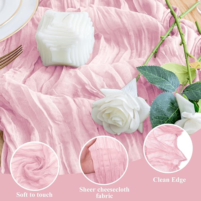 Cheesecloth Table Runner Pink 10FT Boho Gauze Runner - Image 3