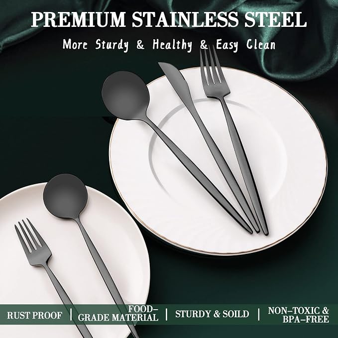 40-Piece Matte Black Silverware Set - Image 4