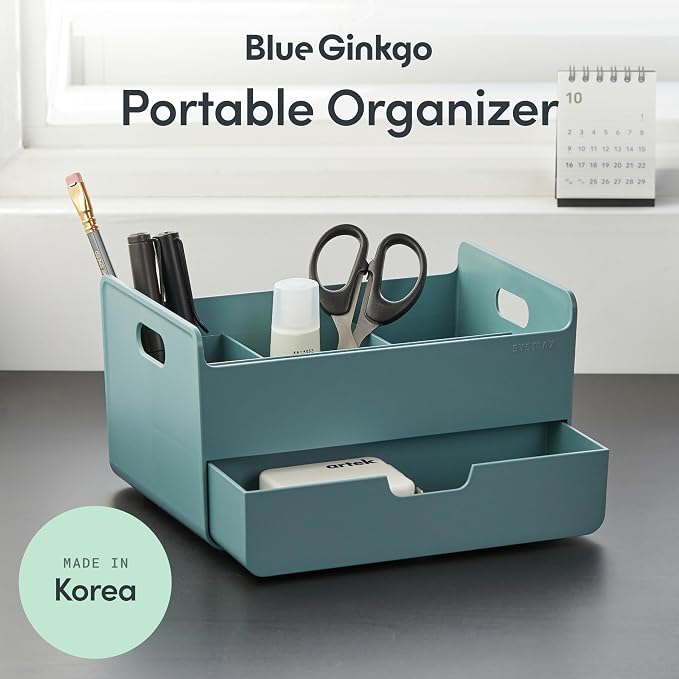 BLUE GINKGO Portable Desk Organizer, Made in Korea | 3 Compartments. Half - Image 2