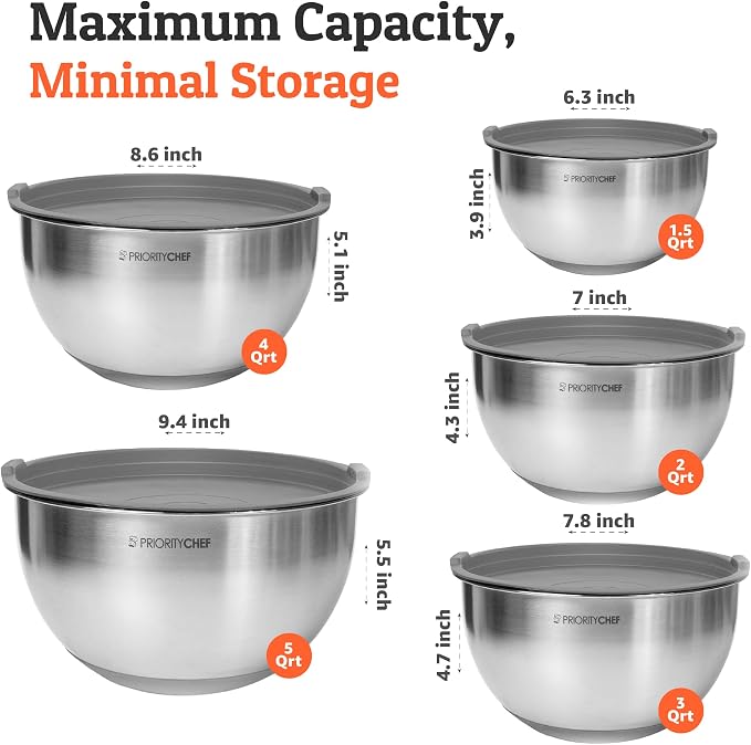 Premium Mixing Bowls With Airtight Lids Set, Thicker Stainless Steel Mixing - Image 3