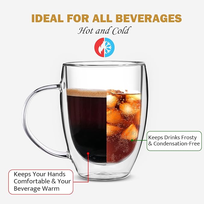 Double Wall Glass Coffee Mugs, 12 Oz Clear Coffee Mugs - Image 2