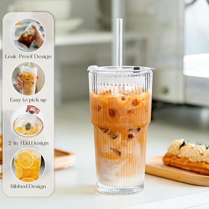 KEMORELA 20oz Ribbed glass cups - Image 4