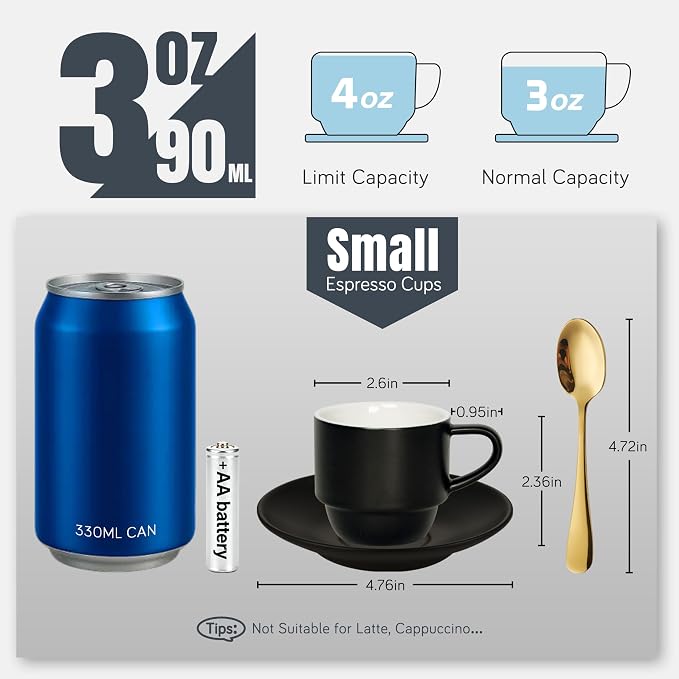 Lareina 3-Ounce Espresso Cups Set of 4, Small Stackable Coffee Cups - Image 3