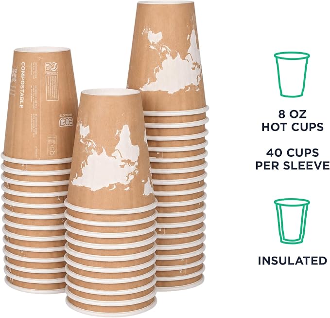 ECO PRODUCTS Compostable Disposable Insulated World Art 8oz Coffee Cups - Image 2