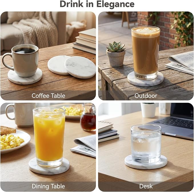 Soft White Marble Coasters Set of 6, Modern Elegant Drink Coasters - Image 7