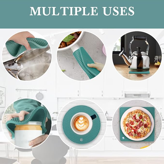 4 Pack Silicone Trivets for Hot Dishes, Dark Green Silicone Hot Pads Trivet for - Image 4