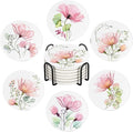 Drink Coasters for Drinks Set of 6, Watercolor X-ray Roses and Eucalyptus by Ansouyi