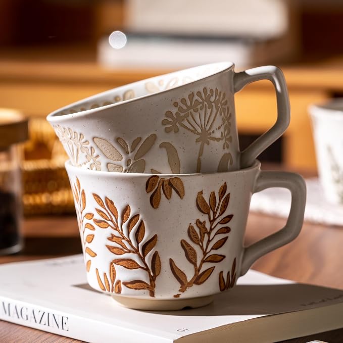 Coffee Mugs Set of 4 with Gold Spoon, 11 oz Porcelain Mug, Ceramic Tea Cups - Image 4