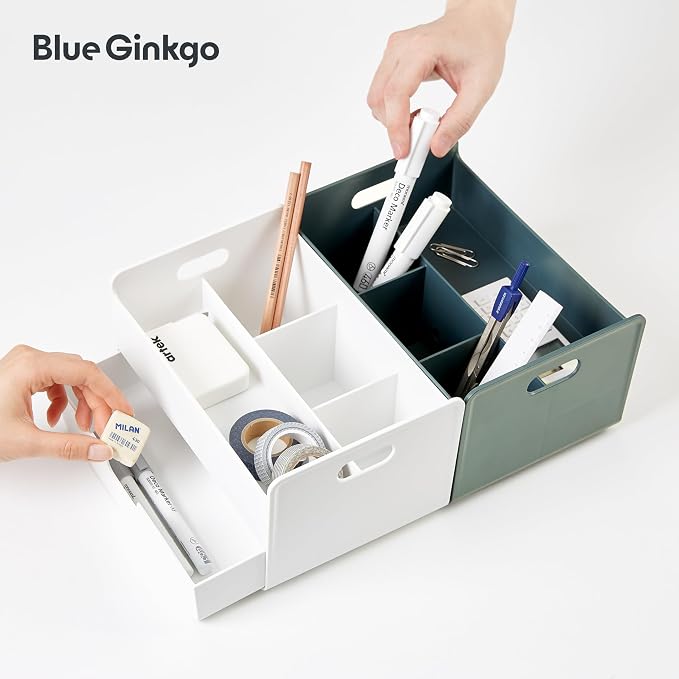 BLUE GINKGO Portable Desk Organizer, Made in Korea | 3 Compartments. Half - Image 6