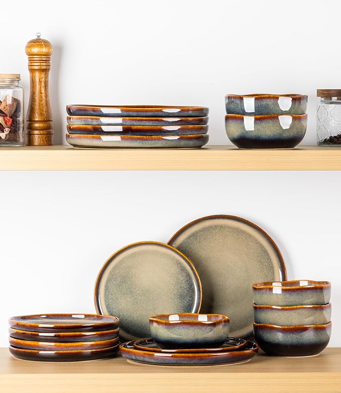 Ceramic Dinnerware Set for 6, 18-Piece Plates and Bowls Set | Handmade Reactive - Image 6
