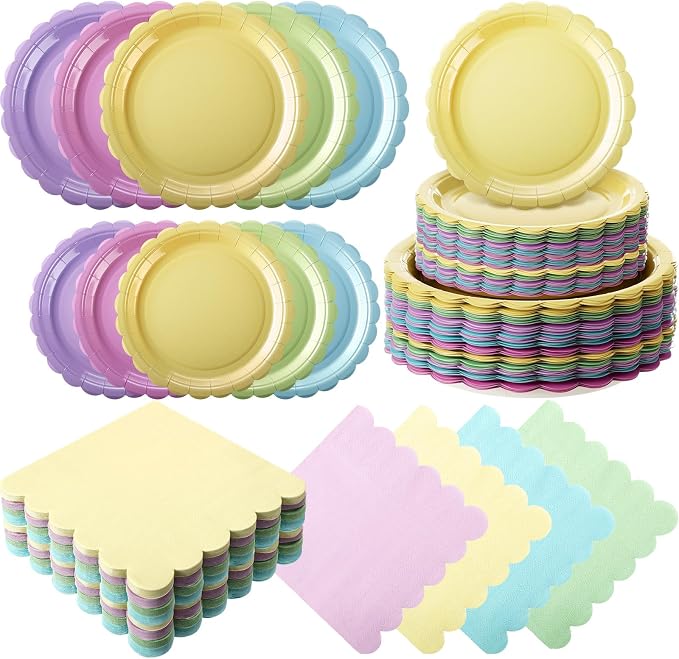 110 Pcs Pastel Party Supplies Plates and Napkins Tableware Set Serve 25 Guests by Ziliny