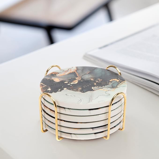 Ceramic Marble Coasters Set of 6, Absorbent Drink Coasters - Image 9