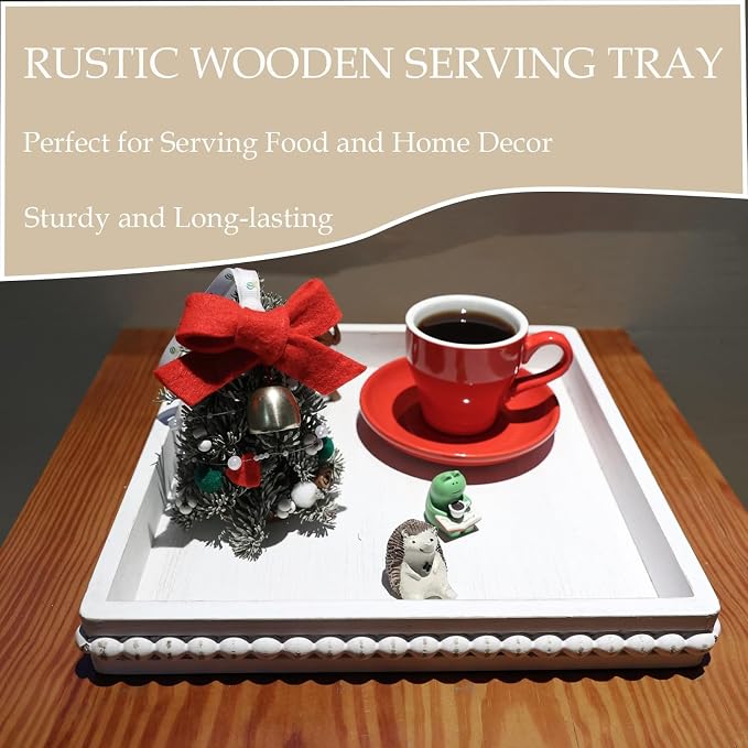 Hrastany Square Wood Decorative Serving Tray, Rustic Coffee Table Tray - Image 4