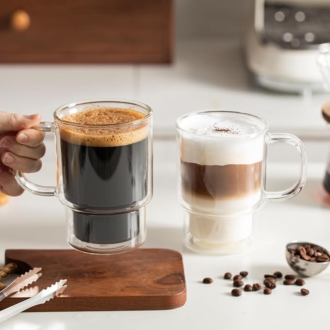 INSETLAN 16oz Double Wall Glass Coffee Mugs Set of 2, Insulated Borosilicate - Image 7