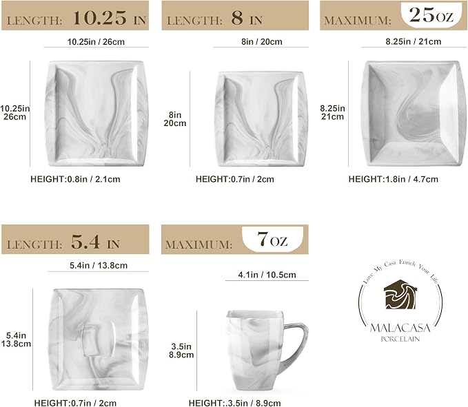 MALACASA Dinnerware Sets, 30 Piece Porcelain Plates and Bowls Sets - Image 2