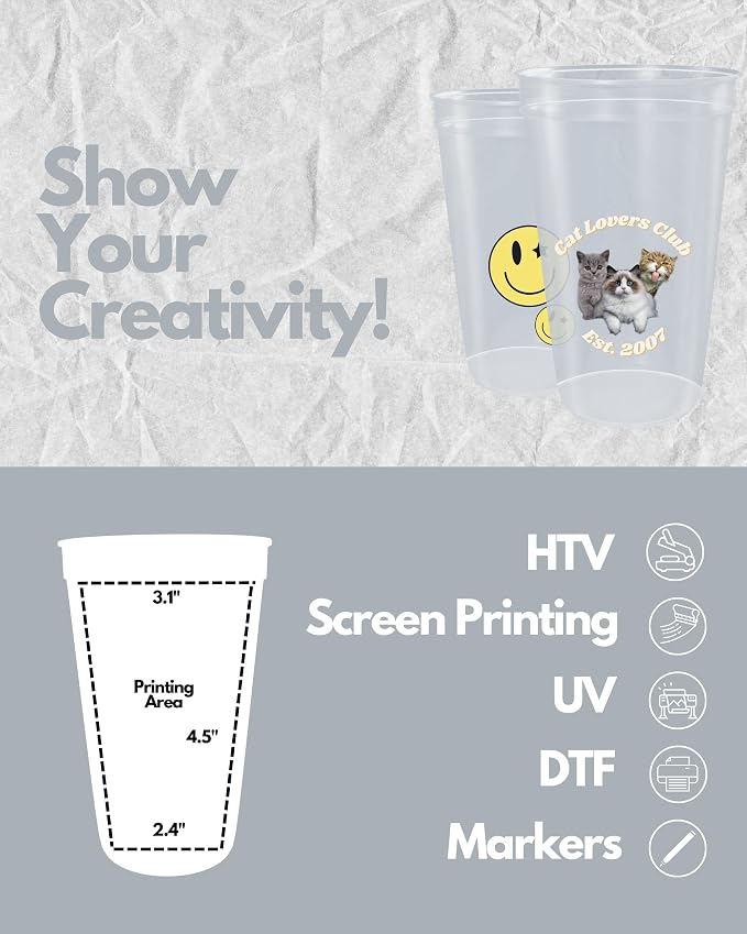 PartyPrints 10 Pack 22 oz Clear Reusable Blank Plastic Cups, Colored Plastic - Image 3