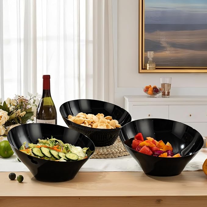 BESTVIP 54 Oz Black Plastic Angled Serving Bowls, 12 Pack | Disposable Bowls - Image 6