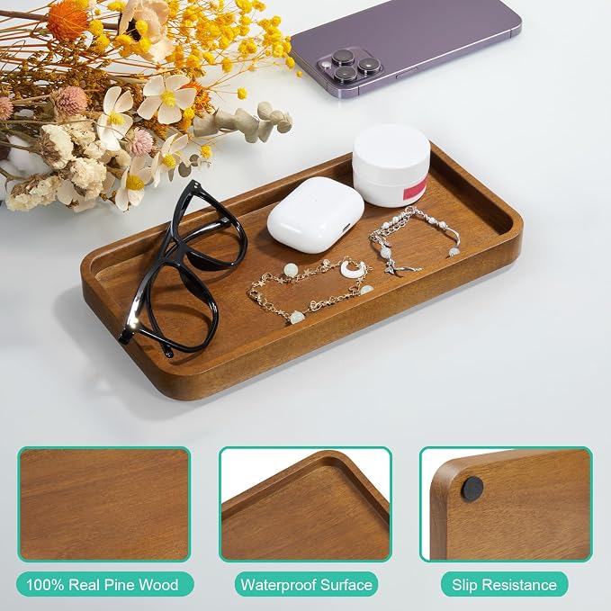 ALELION 10" Acacia Wood Bathroom Vanity Tray - Image 3