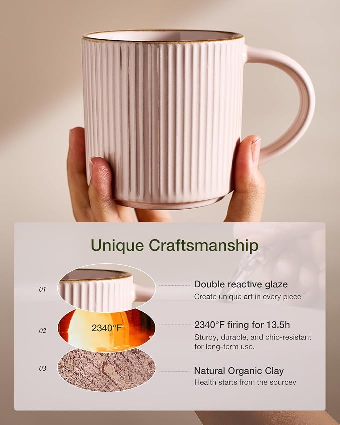 famiware Star Coffee Mug Set for 8, Handcrafted 12 oz Ceramic Stoneware Mugs - Image 5