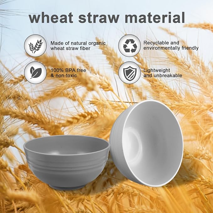 HEYCOME 12 Pcs Unbreakable Cereal Bowls Set, 26 Oz Wheat Straw Bowls Set - Image 3